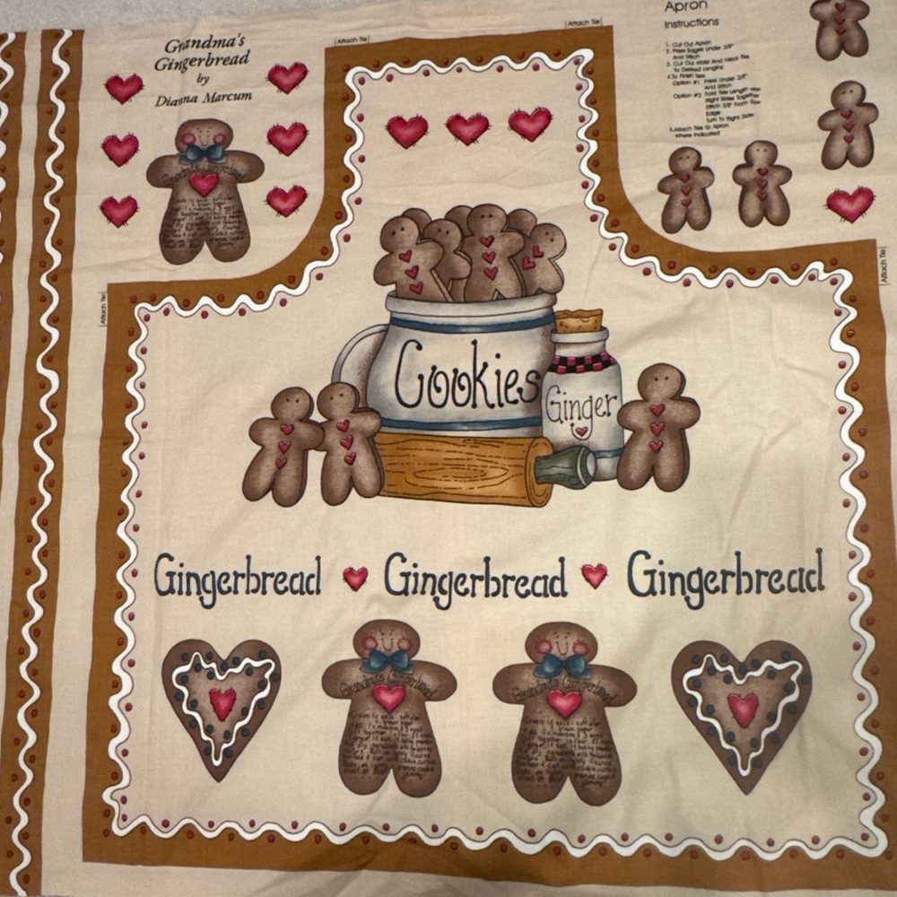 Grandma’s gingerbread Dianna Marcum apron panel 45 X 34” Cut And Sew